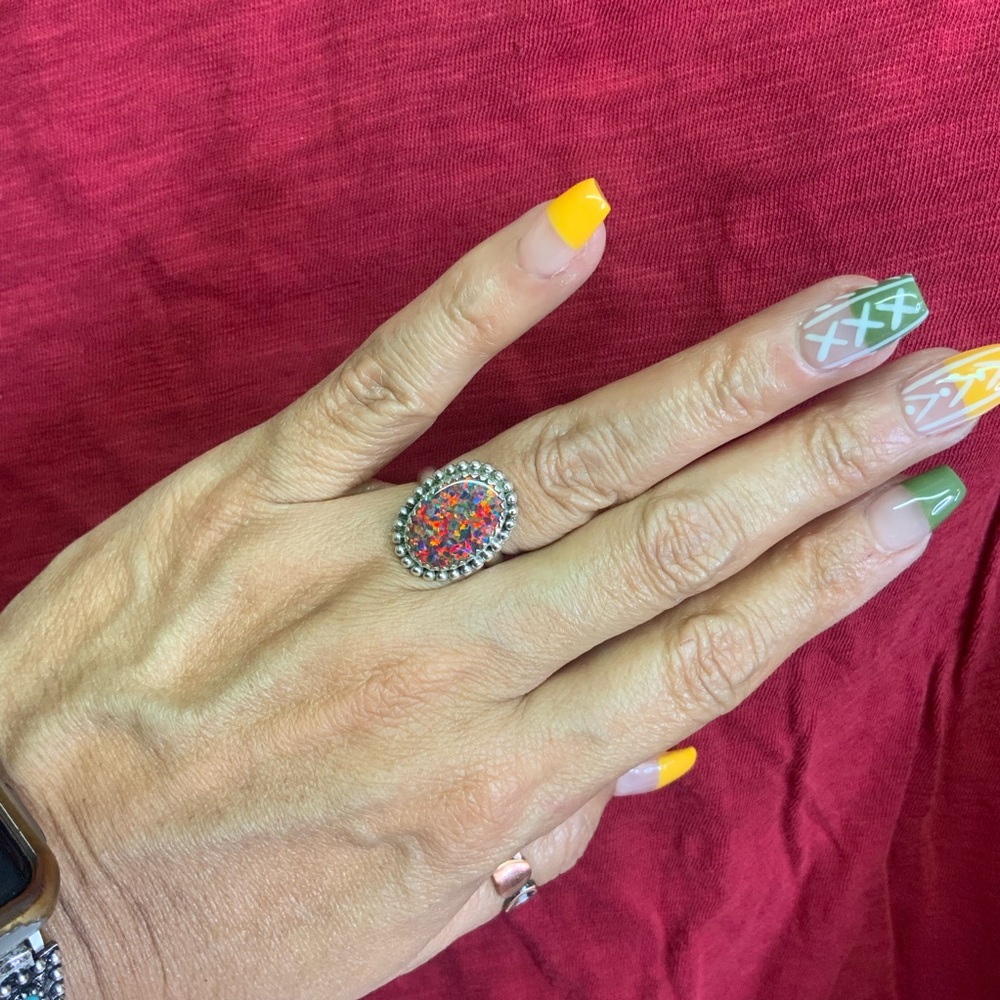 Elegant 925 Sterling Silver and Aurora Opal Ring